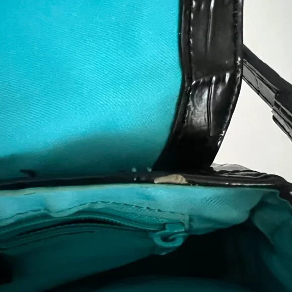 Vintage Liz Claiborne Crocodile Embossed Faux Leather Black Shoulder Bag‎ Purse - Picture 5 of 10